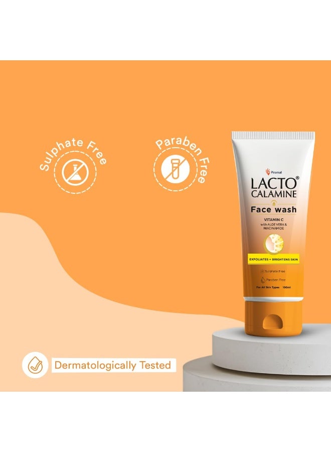 Lacto Calamine Vitamin C Face Wash | Pack of 1 x 100ml | Aloe Vera & Niacinamide Face Wash for Glowing Skin | Facewash that Exfoliates Skin & Reduces Pigmentation | No Parabens, No Sulphates - Image 2